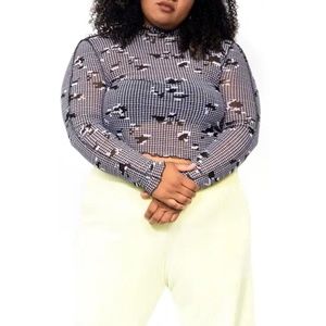 BP. Wildfang Crop Mock Neck Top Nordstrom Exclusive Black Glitch Houndstooth NWT